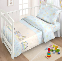 Комплект постельный для малышей Fun Ecotex Веселый паровозик / FE 10055 (голубой) - 