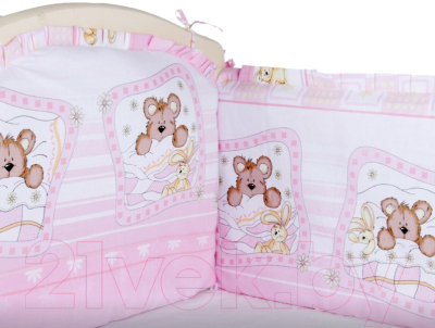 Бортик в кроватку Alis 360x40 со съемными чехлами (бязь, розовый)