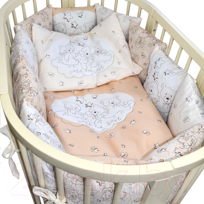Комплект постельный для малышей L'Abeille Мишки в облаках 4 овал (бязь)