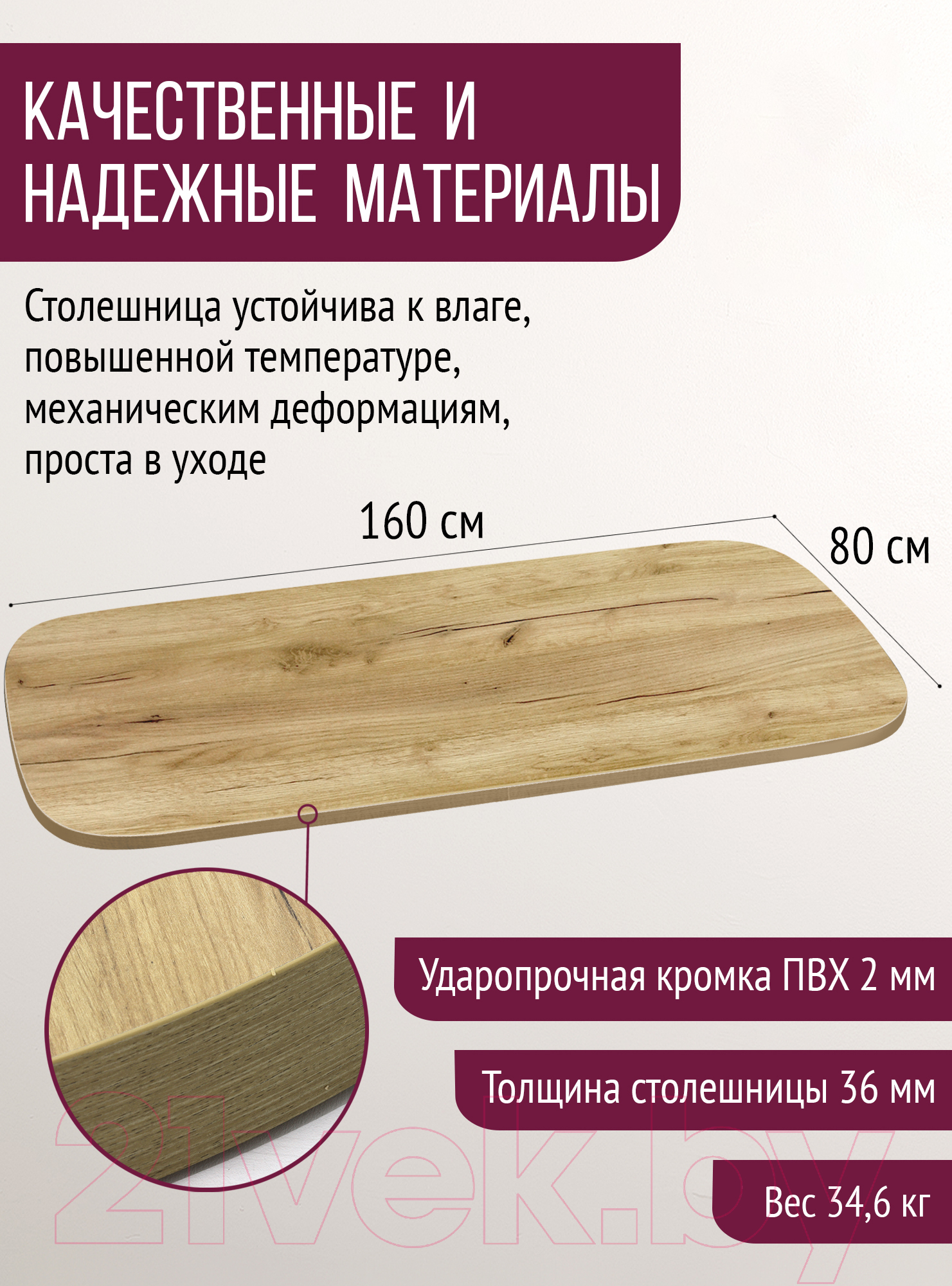 Столешница для стола Millwood М 160x80 (дуб золотой Craft)