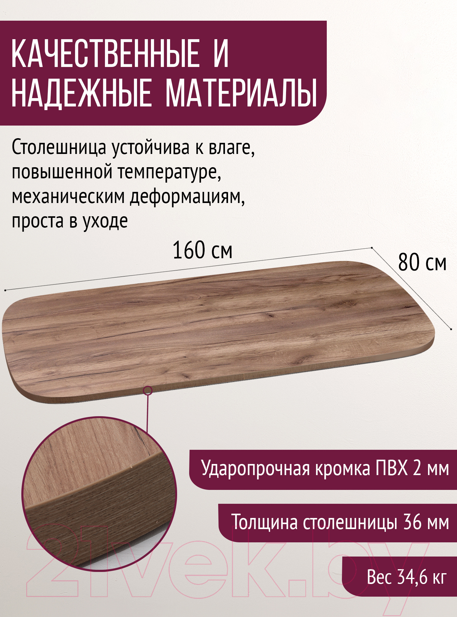 Столешница для стола Millwood М 160x80 (дуб табачный Craft)