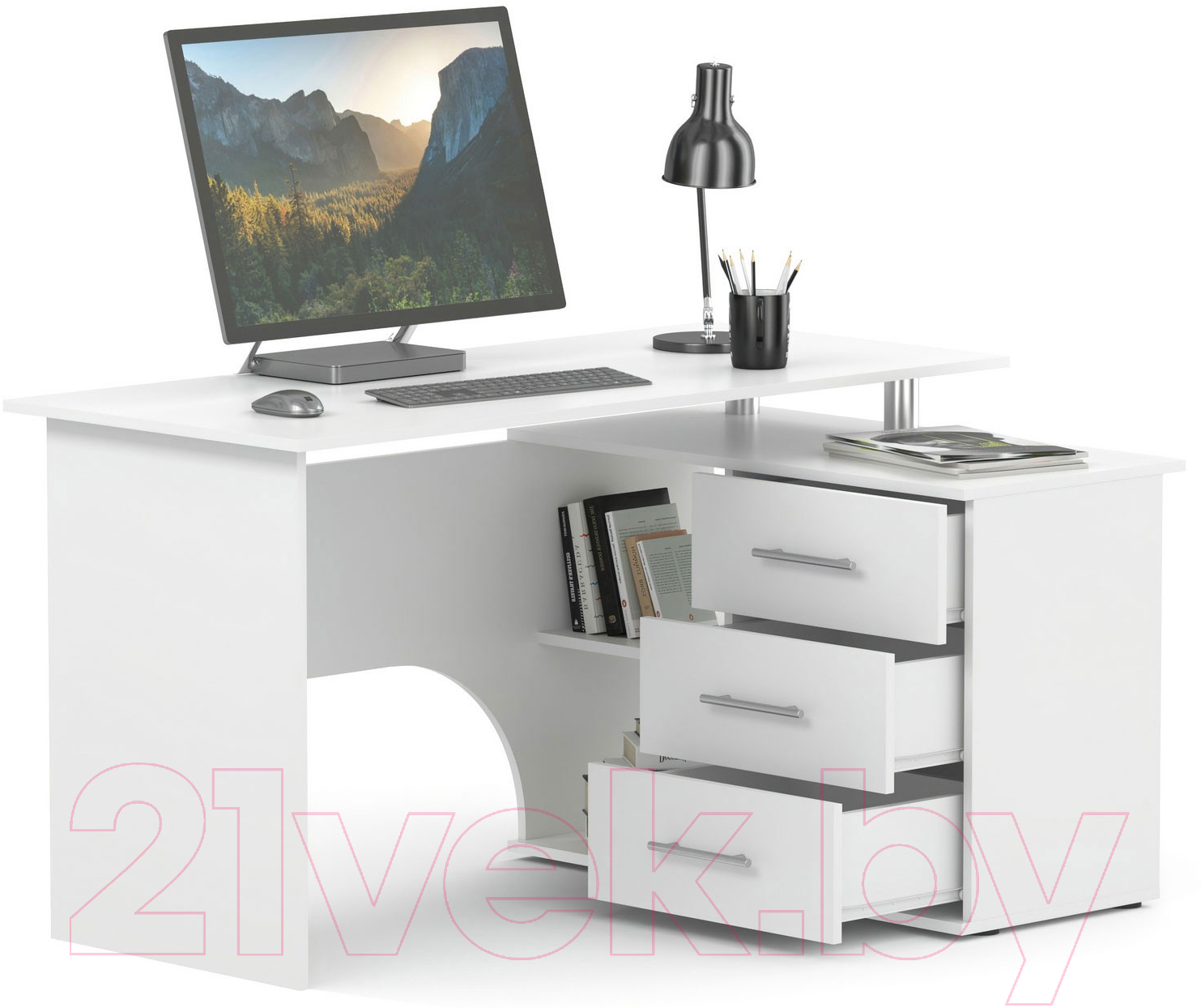 Компьютерный стол Сокол-Мебель КСТ-09 (правый, белый)