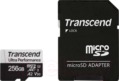 Карта памяти Transcend MicroSDXC 340S 256GB U3 V30 A2 + SD адаптер (TS256GUSD340S)