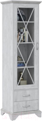 Шкаф-пенал с витриной Империал Лорена 1 - дверный 2 ящика (бетон/паин белый)