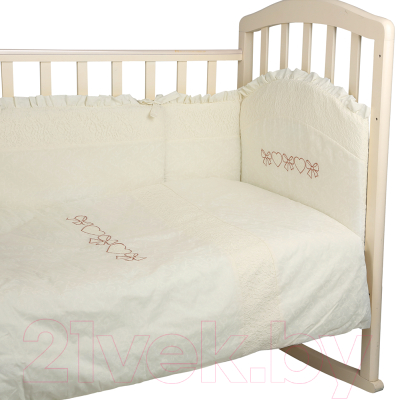 Комплект постельный для малышей Альма-Няня Пломбир 6 с вышивкой (бязь/ажур, молочный)