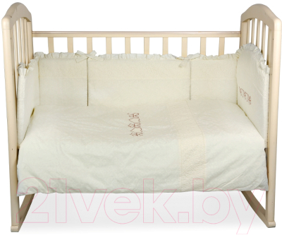 Комплект постельный для малышей Альма-Няня Пломбир 6 с вышивкой (бязь/ажур, молочный)