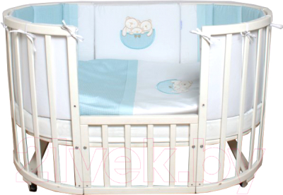 Комплект постельный для малышей Lappetti Мишкина семейка 6 овал / 6042/3 (бирюзовый)
