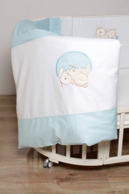 Комплект постельный для малышей Lappetti Мишкина семейка 6 овал / 6042/3 (бирюзовый)