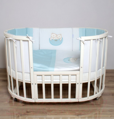 Комплект постельный для малышей Lappetti Мишкина семейка 6 овал / 6037/3 (бирюзовый)