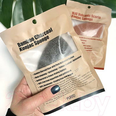 Спонж для умывания Purito Bamboo Charcoal Konjac Sponge (20г)