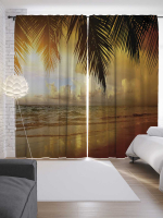 

Шторы, Рассвет на пляже у пальмы / p_10050