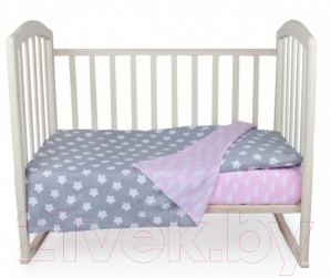 Комплект постельный для малышей Alis Спокойной ночи 3 / 1110 (пряники серые/облака розовые)