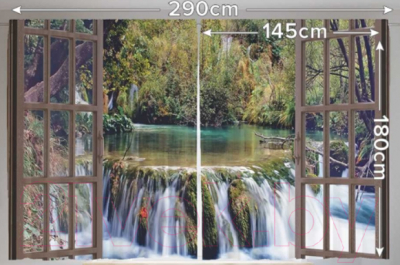Шторы JoyArty Окно на водопаде / pox_16505 (145x180)