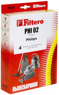 Комплект пылесборников для пылесоса Filtero Standard PHI 02 (4шт)