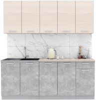 Кухонный гарнитур Интерлиния Мила Лайт 2.0 (вудлайн кремовый/бетон/бискайская сосна) - 