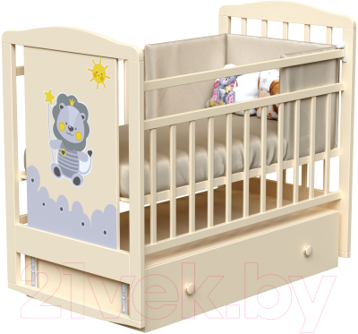 Детская кроватка VDK Happy Lion маятник-ящик