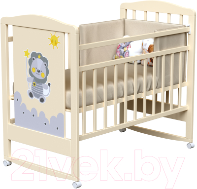 Детская кроватка VDK Happy Lion колесо-качалка (слоновая кость)