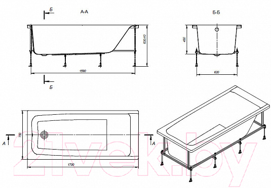 Ванна акриловая Roca Elba 170x75 / 248507000