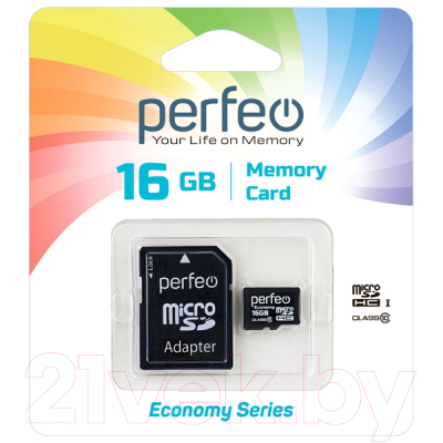 Карта памяти Perfeo MicroSDHC 16GB (Class 10) + адаптер / PF16GMCSH10AES