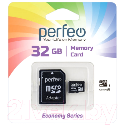 Карта памяти Perfeo MicroSDHC 32GB (Class 10) + адаптер / PF32GMCSH10AES