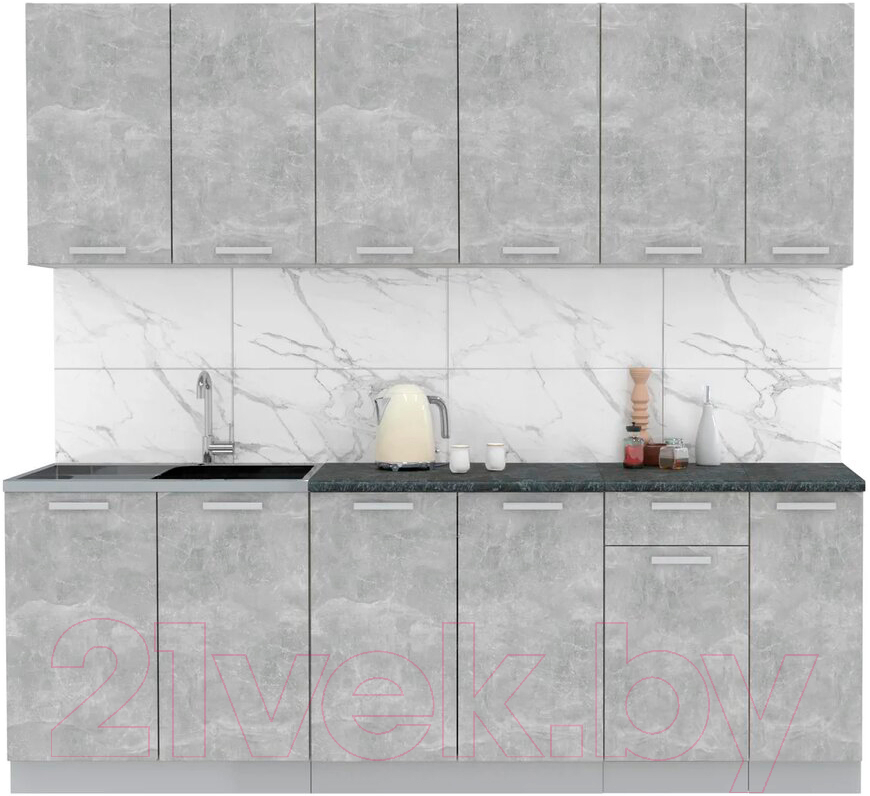Готовая кухня Интерлиния Мила Лайт 2.3 (бетон/бетон/кастилло темный)