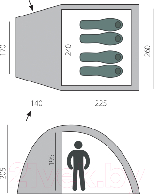 Палатка BTrace Dome 4 / T0300 (зеленый)
