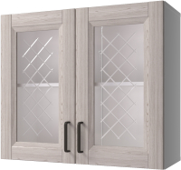 Шкаф навесной для кухни Горизонт Мебель Винтаж 80 с витриной (сосна серая) - 