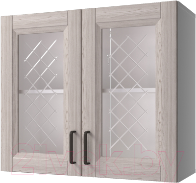 Шкаф навесной для кухни Горизонт Мебель Винтаж 80 с витриной (сосна серая)