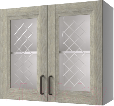 Шкаф навесной для кухни Горизонт Мебель Винтаж 80 с витриной (седой 028)