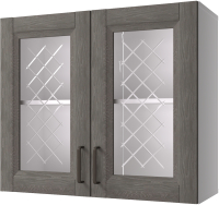Шкаф навесной для кухни Горизонт Мебель Винтаж 80 с витриной (шоколад 034) - 