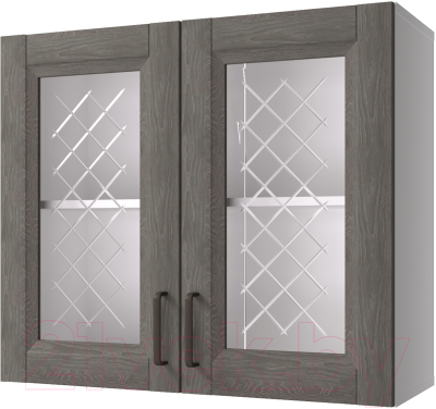Шкаф навесной для кухни Горизонт Мебель Винтаж 80 с витриной (шоколад 034)