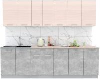 Кухонный гарнитур Интерлиния Мила Лайт 2.6 (вудлайн кремовый/бетон/бискайская сосна) - 