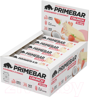 Набор протеиновых батончиков Prime Kraft Primebar Crunch (15x40г, клубника-кокос)