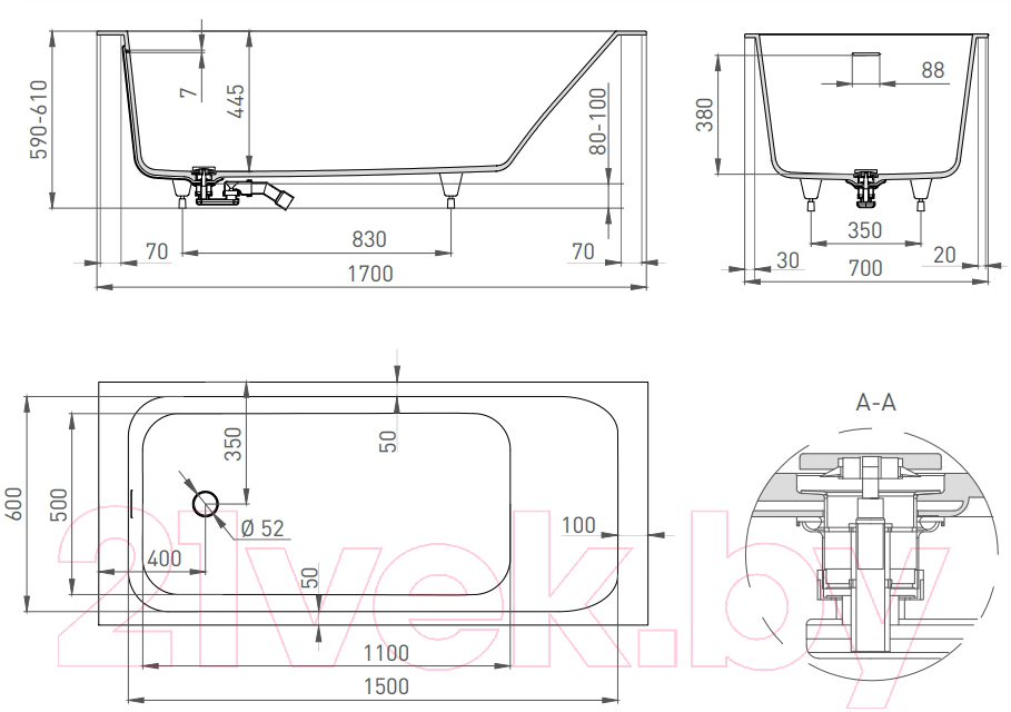 Ванна из искусственного мрамора Salini Orlando kit 170x70 / 102111G