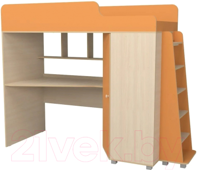 Кровать-чердак детская Можга Капризун 5 с рабочей зоной / Р440 (оранжевый)