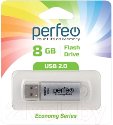 Usb flash накопитель Perfeo 8GB E01 / PF-E01S008ES (серебристый)