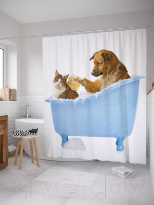 Шторка-занавеска для ванны JoyArty Кот и пес в ванной / sc_15568