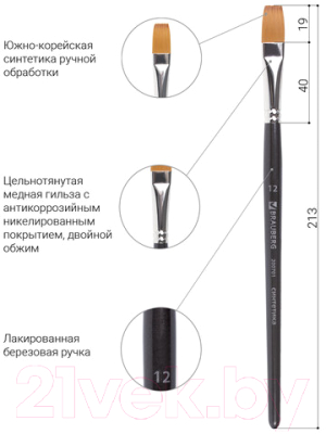 Кисть для рисования Brauberg Art Classic Синтетика мягкая 12 / 200701 (плоская)