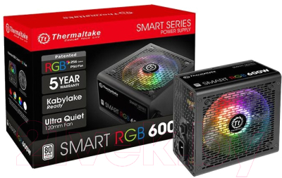 Блок питания для компьютера Thermaltake ATX 600W Smart RGB 600 80+ / PS-SPR-0600NHSAWE-1