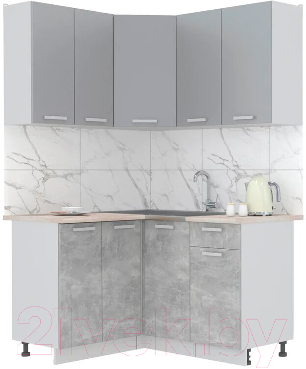 Готовая кухня Интерлиния Мила Лайт 1.2x1.4 (серебристый/бетон/бискайская сосна)