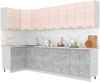 Кухонный гарнитур Интерлиния Мила Лайт 1.2x3.0 (вудлайн кремовый/бетон/бискайская сосна) - 