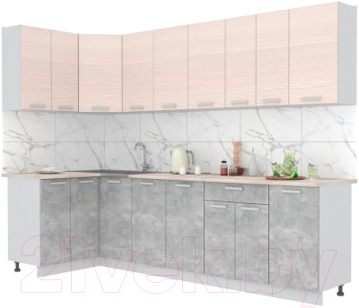Готовая кухня Интерлиния Мила Лайт 1.2x2.8 (вудлайн кремовый/бетон/бискайская сосна)