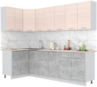 Кухонный гарнитур Интерлиния Мила Лайт 1.2x2.6 (вудлайн кремовый/бетон/бискайская сосна) - 