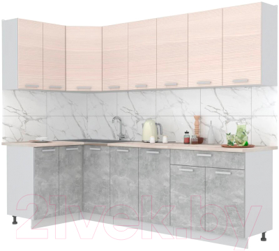 Готовая кухня Интерлиния Мила Лайт 1.2x2.6 (вудлайн кремовый/бетон/бискайская сосна)
