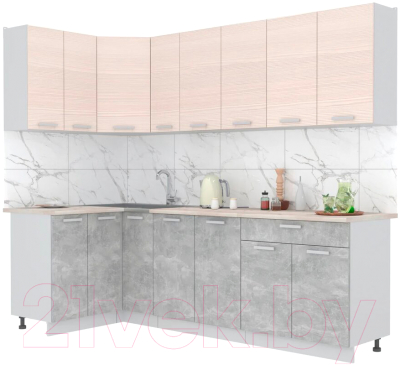 Готовая кухня Интерлиния Мила Лайт 1.2x2.5 (вудлайн кремовый/бетон/бискайская сосна)