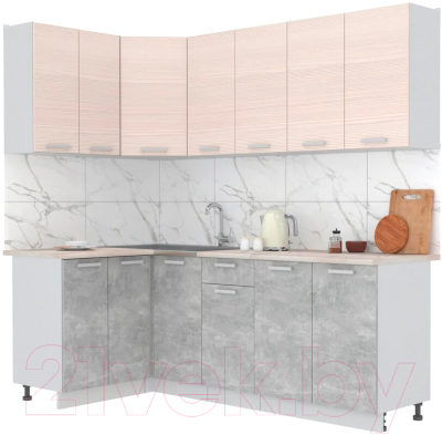 Готовая кухня Интерлиния Мила Лайт 1.2x2.2 (вудлайн кремовый/бетон/бискайская сосна)