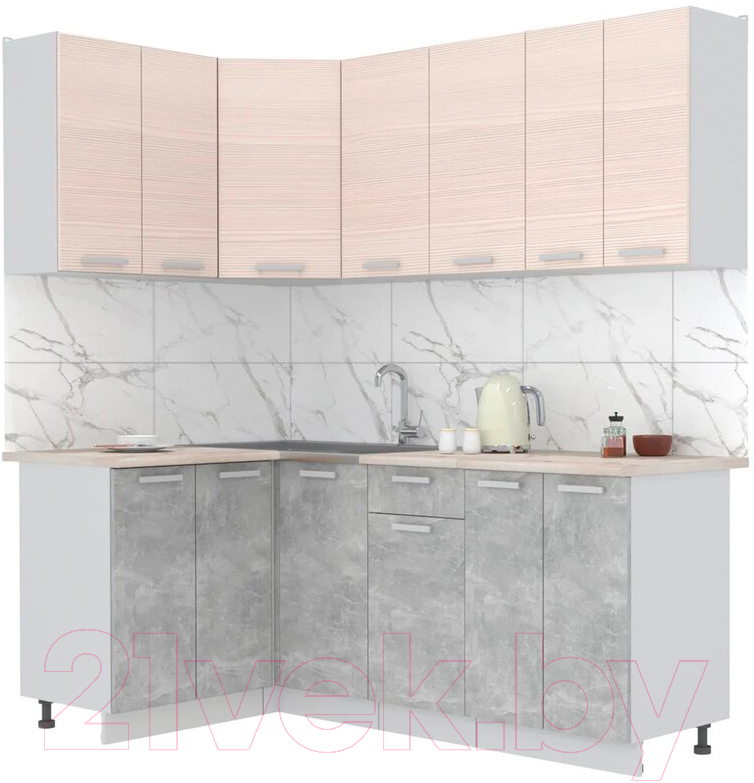 Кухонный гарнитур Interline Мила Лайт 1.2x2.0 (вудлайн кремовый/бетон/бискайская сосна)