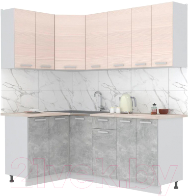Готовая кухня Интерлиния Мила Лайт 1.2x2.0 (вудлайн кремовый/бетон/бискайская сосна)