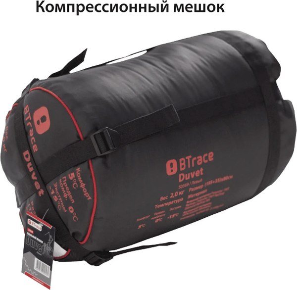 Спальный мешок BTrace Duvet S0570 (правый, серый/синий)