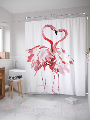 Шторка-занавеска для ванны JoyArty Влюбленные фламинго / sc_14676